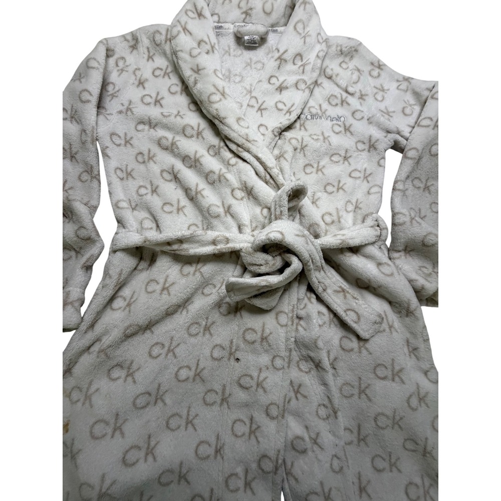 Calvin Klein Women Cream Tan Monogram Logo Fleece Robe XS/S Loungewear